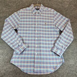 Ralph Lauren Shirt Mens Large Slim Fit - Blue Orange Plaid Button Down Pony EUC!